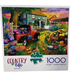 Buffalo Country Life Quilt Farm 1000-Piece Puzzle Vibrant Farm Scene